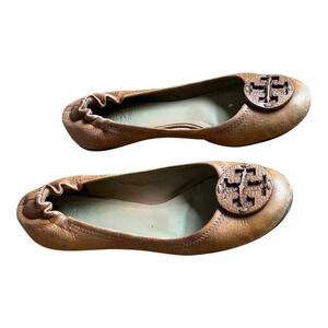 Tory Burch Brown Minnie Travel Ballet Flats Women’s Slippers Soft Napa Leather